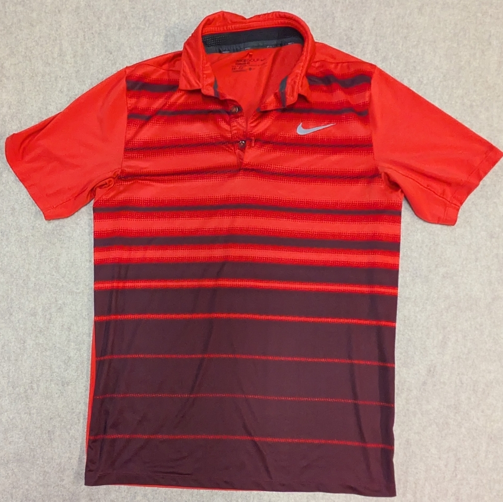 Nike Men's Dri Fit Standard Fit Golf Pro Red and Black Gradient Silky Polo med